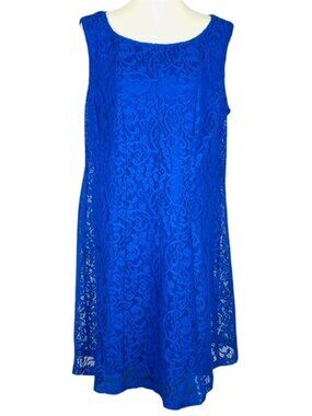 Connected Apparel Cocktail Dress Sz 16W Royal Blue Lace Overlay Stretch Event